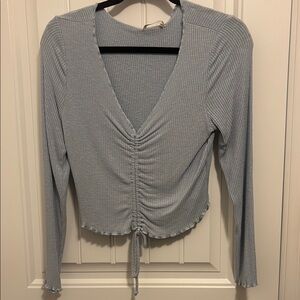 Altar'd State Blue Ruched Tie Front Blouse